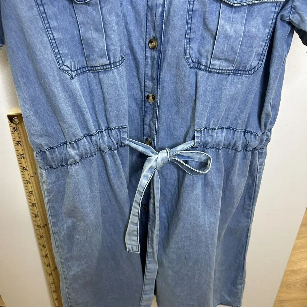 Girl Speed Limit‎ MPH Button Down Denim Dress Waist Tie